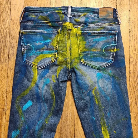 American Eagle Outfitters Super Stretch Jeggings Size 4 Graphic Art Design - Picture 13 of 16
